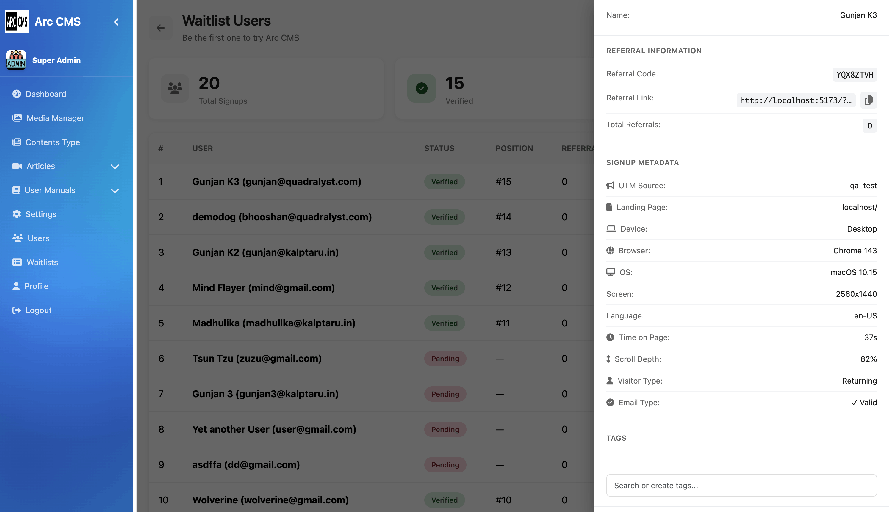 Automatic Waitlists Dashboard